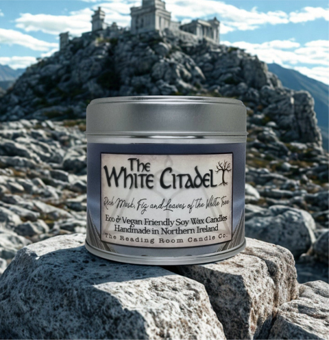 The White Citadel Soy Wax Candle | Fig, Musk and Green Leaf Scent | Fantasy Inspired Wooden Wick Candle