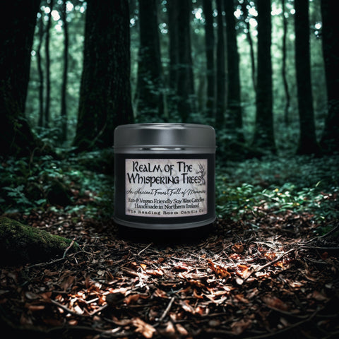 Whispering Trees Soy Wax Candle | Green Leaf, Fir and Rosewood Scent | Ancient Forest Fantasy Inspired Wooden Wick Vegan Candle