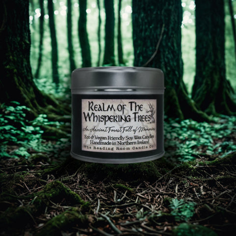 Whispering Trees Soy Wax Candle | Green Leaf, Fir and Rosewood Scent | Ancient Forest Fantasy Inspired Wooden Wick Vegan Candle