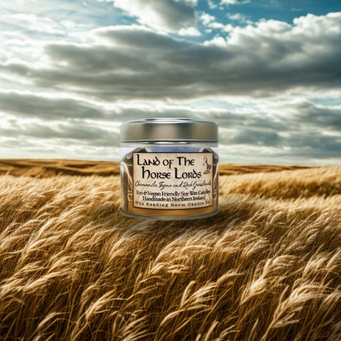 Land of the Horse Lords Soy Wax Candle | Chamomile, Thyme and Meadow Grass Scent | Fantasy Inspired Wooden Wick Candle