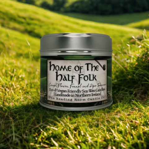 Home of the Half Folk Soy Wax Candle | Carrot Flower, Fennel and Pipe Tobacco Scent | Fantasy Inspired Vegan Candle with Wooden Wick