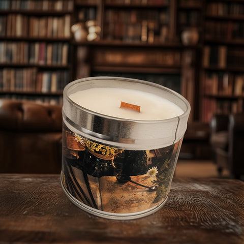 The Historian Candle Tin | Signature Collection Soy Wax | Silk Road Spices, Dried Citrus & Oriental Woods | Luxury History Inspired Wood Wick Candle