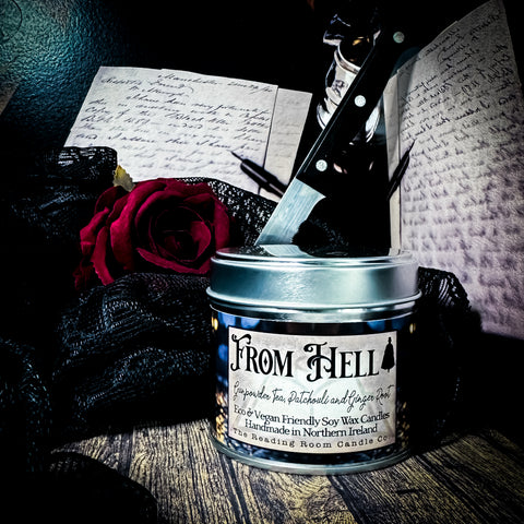 From Hell Candle- Gunpowder Tea Patchouli and Ginger Root