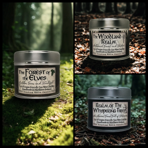 Forest of the Elves Soy Wax Candle | Golden Trees and Starlight Scent | Fantasy Woodland Inspired Vegan Wooden Wick Candle