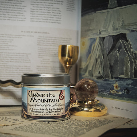 Under the Mountain Soy Wax Candle | Dragon’s Blood, Amber and Sandalwood Scent | Fantasy Inspired Treasure Hoard Candle | Wooden Wick Vegan