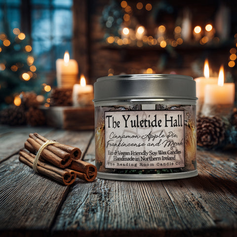 The Yuletide Hall Candle Tin- Signature Winter Collection-Limited Edition-Baked Apple Pie, Frankincense and Myrrh