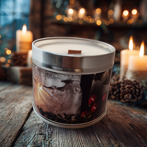 The Yuletide Hall Candle Tin- Signature Winter Collection-Limited Edition-Baked Apple Pie, Frankincense and Myrrh