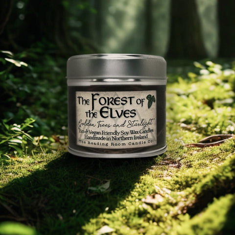 Forest of the Elves Soy Wax Candle | Golden Trees and Starlight Scent | Fantasy Woodland Inspired Vegan Wooden Wick Candle