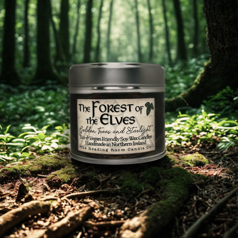 Forest of the Elves Soy Wax Candle | Golden Trees and Starlight Scent | Fantasy Woodland Inspired Vegan Wooden Wick Candle