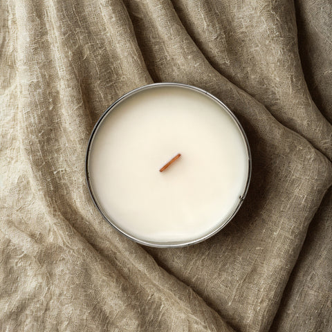 The Archivist Candle Tin | Signature Scent | Amber Resin, Sandalwood, Cypress & Nutmeg | Light Academia Inspired Wood Wick Soy Candle