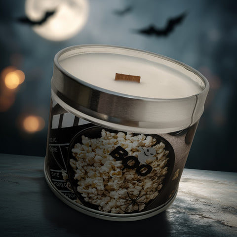 Scary Movies Soy Wax Candle - Warm Buttered Popcorn, Hazelnut and Cinnamon
