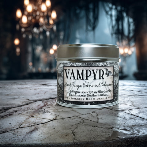 Vampyr Candle Tin-  Blood Orange, Verbena and Cedarwood
