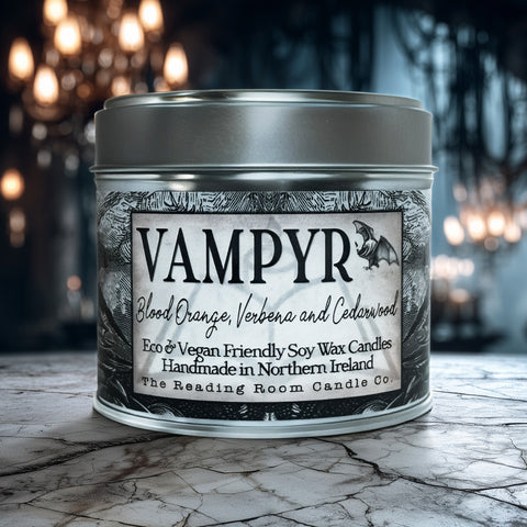 Vampyr Candle Tin-  Blood Orange, Verbena and Cedarwood