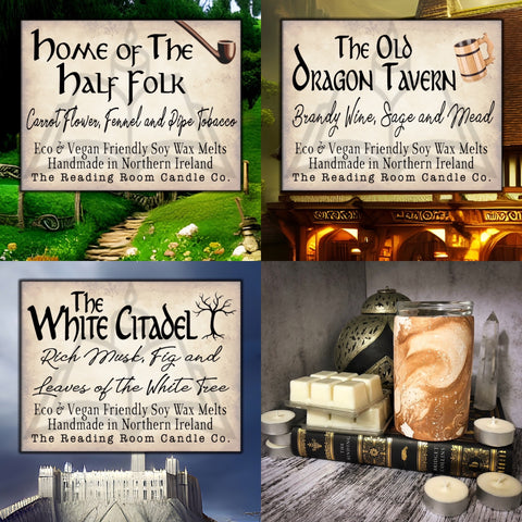 Fantasy Collection- Pure Soy Wax Melts-Home of the Half Folk, Dragon Tavern, White Citadel