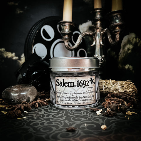 Salem 1692 Soy Wax Candle -Cedar, Orange, Peppermint and Patchouli