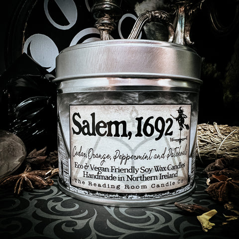 Salem 1692 Soy Wax Candle -Cedar, Orange, Peppermint and Patchouli