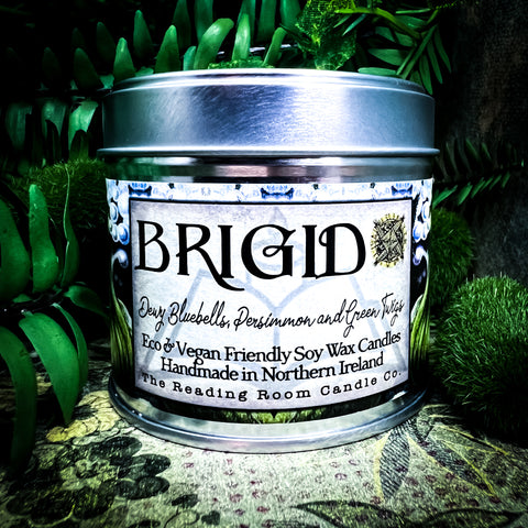Brigid- Dewy Bluebells, Persimmon and Green Twigs